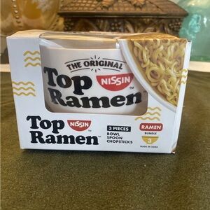 Top Ramen Bowl Set – Bowl, Soup Spoon, & Chopsticks – 3 Piece Gift Bundle New